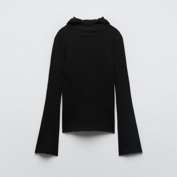 Zara Sweaters Nwt Zara Hooded Ribbed Sweater Black Ref 959879 S M